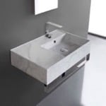 Scarabeo 5117-F-TB Marble Design Ceramic Wall Mounted Sink With Counter Space, Towel Bar Included